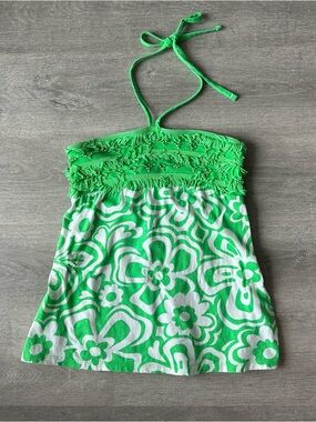 Justice Vintage 2000s Hibiscus Print Beaded Halter Top Tube Top